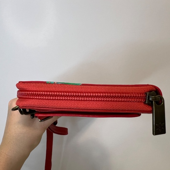 Anuschka Zebra Red Hand-Painted Leather Floral Convertible Crossbody Wallet NWOT - Picture 9 of 16